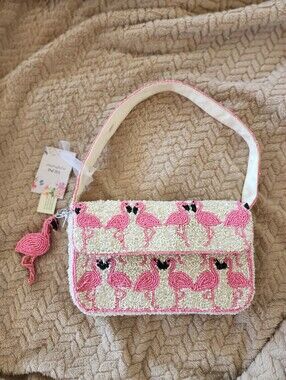 NWT Viral Beaded Pink And White  Flamingo Shoulder Bag